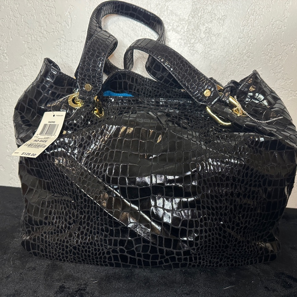 Alfani Black Glossy Crocodile-Embossed Tote